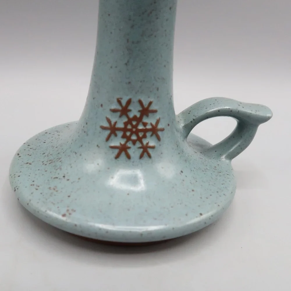 Goss Blue‎ Winter Snowflake Speckled Stoneware Candlestick Vermont USA 5